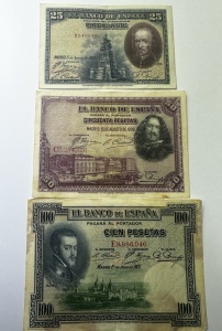 Set Bancnote - Spania - 25/50/100 Pesetas ( 1925-1928 )