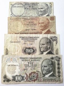 Set Bancnote Turcia - 5/20/50/100 Turk Lirasi ( 1970-1980 )