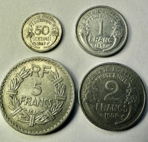 SET MONEDE FRANTA - 50 Centimes / 1/2/ 5 Francs ( 1946-1957 )