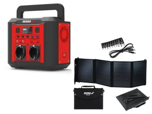 Statie alimentare energie electrica in caz de urgenta, camping, pescuit, 300/500W, 220V, 5V, 12v - 16.5V, acumulator LI-Ion 296Wh/20Ah + panou solar pliabil 40W, Dedra