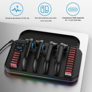 Suport multifunctional compatibil cu Nintendo Switch 2, incarcare 4 joycon, suport 18 carduri, led RGB - Img 4
