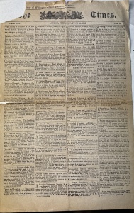 Ziar Istoric - The Times, Londra – 22 iunie 1815- Ediție istorică publicată la doar câteva zile după Bătălia de la Waterloo (18 iunie 1815), care a pus capăt dominației lui Napoleon.