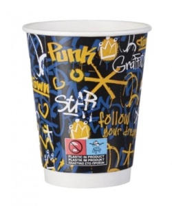 25 darabos duplafalú karton mixpohár készlet, 235ml, 8oz, Graffiti Mix, kiöntő D80 - Img 3