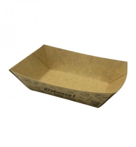 250 darabos nagy karton tálca készlet hamburger, sült krumpli, szardella, nuggets, snackek, burgonyaszeletek tálalásához, urban kraft modell, 165 x 115 x h40mm. - Img 2