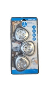 3 db elemes, öntapadós lámpa szett gardróbba, öltözőbe, konyhába, irodába, 3 LED, Grundig
