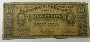 Bancnota Istorica - Mexic – El Estado de Chihuahua, 10 Pesos, 1914