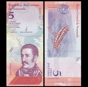 Bancnota -Venezuela 5 Bolivares, 2018