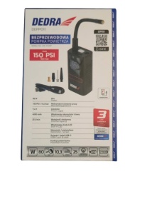 Compresor cu acumulator pentru auto, bicicleta, minge, acumulatori, functie power bank, 2 x 200mAh, adaptori, 80W, 0 - 10.3 bar, lumini semnalizare, Dedra - Img 2
