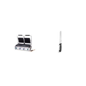 Contact grill dublu (striat/neted) + Cuțit pâine negru