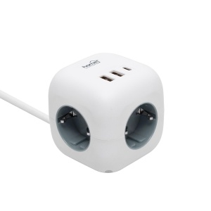 Distribuitor cub, comutator, 3 prize 16A 250V~, 1,5m 3G1,0 mm2 H05VV-F, kapcsoló, 2xUSB-A, 1xUSB-C - Img 1