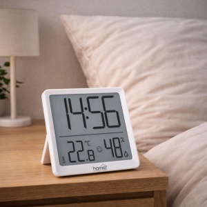 HOME HC17 ceas cu alarmă cu senzor de umiditate și temperatură, cu afișaj LCD premium, poate fi montat pe frigider, mobilier sau perete - Img 1