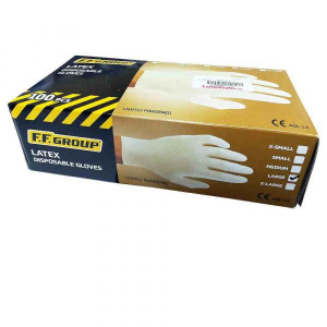 Készlet 100 kesztyű, eldobható, latex, enyhén púderezett, fehér, XL, F.F. Group - Img 2