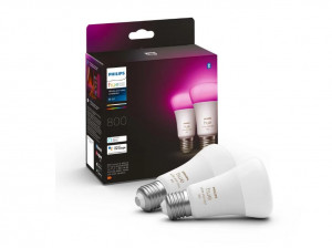 Pachet 2 becuri LED RGB inteligente Philips Hue A60, Bluetooth, Zigbee, E27, 9W (60W), 806 lm, lumina colorata RGB - Img 1