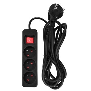 Prelungitor 3m, 3x1.5mm2, 3G, negru, ON/OFF