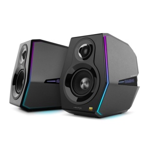 Set 2 boxe active profesionale pentru GAMING, PC, muzica, STUDIO, bluetooth,monitor audio, LED RGB, 88W, sunet HI-FI, amplificator clasa D, incinte lemn si aluminiu, NEGRU, Edifier G5000-BK - Img 4