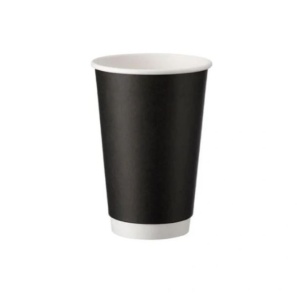 Set 25 pahare din carton cu perete dublu, 470ml, 16oz, Matte Black, gura D90