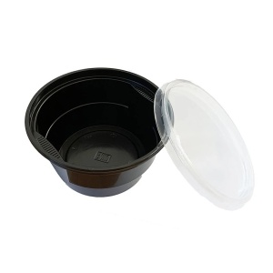 Set 450 bucati bol supa PP, negru cu capac transparent, 360ml, ideal catering, home delivering