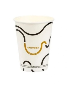 Set 50 pahare carton pentru bauturi calde, cafea, ceai, vin fiert, targuri, 350ml, 12oz, d90mm, model Gourmet alb