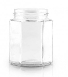 Set 72 borcane din sticla transparenta, hexagonale, 110ml, orificiu filetat twist-off 48mm - Img 1
