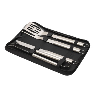 Set BBQ în geantă, 4 bucăți /cuțit, furculiță, paletă, clește/ - Img 1
