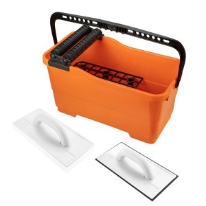 Set montaj placi :galeata cu gratar si role 25L+drisca cu cauciuc+drisca cu burete moale