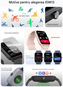 Smartwatch de buget, ROZ, functie apelare/raspuns apel, fitness, ceas, ecran tactil,built-in Alexa - Img 2
