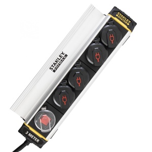 STANLEY prelungitor 4 prize, intrerupator, cu clema, IP44, 3 m, H07RNF 3G1,5