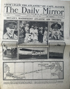 Ziar Istoric - Anglia - The Daily Mirror, 16 iunie 1919, ediție care anunță în primă pagină primul zbor transatlantic fără escală, realizat de John Alcock și Arthur Whitten Brown, la bordul avionului Vickers Vimy. - Img 2
