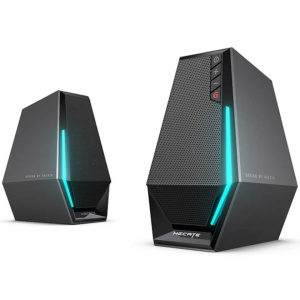 2 aktív hangszóró készlet GAMING, PC, bluetooth, audio monitor, LED RGB, 5W, HI-FI hangzás, fa és alumínium ház, FEKETE, Edifier G1500-BK