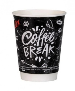 25 db-os duplafalú papírpohár készlet kávéhoz, teához, 350ml, 12oz, Coffee Break modell