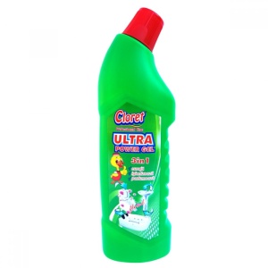 3 az 1-ben fertőtlenítő gél oldat fürdőszobába, WC-be, wc-be, klór alapú, virágos illatú, 750ml, Cloret
