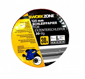 30 darabos csiszolókorong-készlet, 125 mm, 40 , 80, 120, 180, 240 szemcse, tépőzáras, Workzone - Img 2