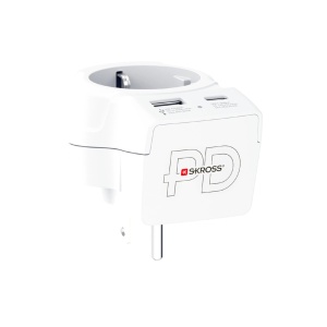 Adaptor de călătorie SKROSS, „Europa – SUA”, USB-C USB-A (20 W PD, încărcare rapidă, alb) - Img 2