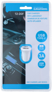 Autótöltő 12v - 24v, USB , 3A vékony töltő, USB-C, USB-A, Grundig