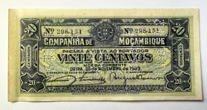 Bancnotă colonială Mozambique – 20 Centavos 1933, Companhia de Moçambique