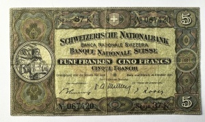 Bancnota Elvetie - 5 Francs 1947