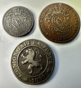 BELGIA - LEOPOLD II - 1/2/10 CENTIMES ( 1870-1894 )