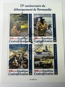 Bloc filatelic – 75 de ani de la Debarcarea din Normandia, Republica Centrafricană, 2019, 4 timbre