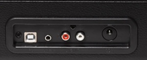 Bőröndszerű formájú bakelit lemezjátszó beépített hangszórókkal, beépített erősítővel, USB-csatlakozóval a fájlok átviteléhez, FEKETE, DENVER - Img 2