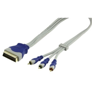 Cablu video scart - 3 RCA tata, 2.5m, HQ - Img 1