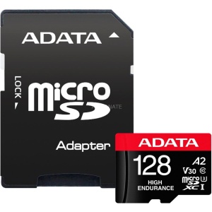 CARD MicroSD Adata SDXC High Endurance 128GB adaptor SD inclus, "AUSDX128GUI3V30SHA2-RA1"
