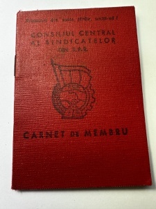 Carnet de membru al Consiliului Central al Sindicatelor din Republica Populară Romînă (RPR)