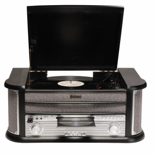 Combina muzicala tip RETRO, cd-player, usb, tunner, aux, caseta, pick-up, cutie lemn, NEGRU, Denver MRD-51B - Img 12