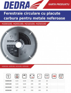 Disc circular pentru taiat aluminiu , metale neferoase , 250mm x 100T x 30mm , dinti vidia , Dedra - Img 3
