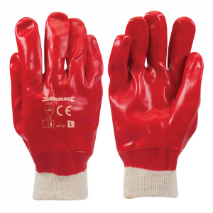 Ipari kesztyű, 2 darabos készlet, vastag PVC bevonattal, textil belsővel, L, Silverline