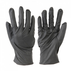 Manusi protectie maini , unica folosinta, 100 bucati, nitril, rezistente rupere, fara pudra, negre, marimea M, Silverline - Img 1