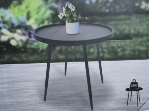 Masuta de cafea, decor pentru casa, terasa, living, aiametru 49.5 cm, inaltime 48cm, greutate suportata 20Kg, picioare metal, blat polipropilena, GRI - Img 2