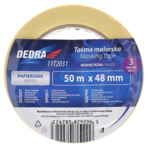 Maszkolószalag belülről festve, 48mm x 50m, sárga, Dedra - Img 2