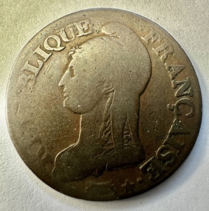 Monedă Franța – 5 Centimes – L’An 8 (1799–1800) – Atelier BB Strasbourg – Prima Republică - Img 2