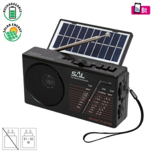 Napelemes hibrid hordozható rádió, 3 sávos vétel, FM, AM, SW, USB, napelem, 18650-es akkumulátor, SAL RPH 1
